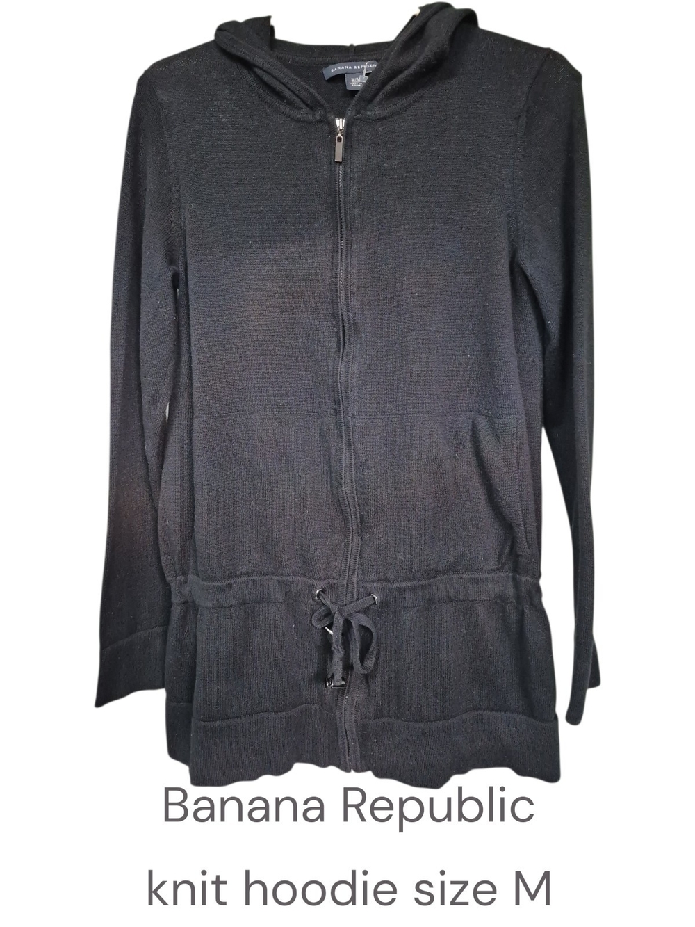 Banana Republic Black Cotton Knit Zip Up Hoodie Size M